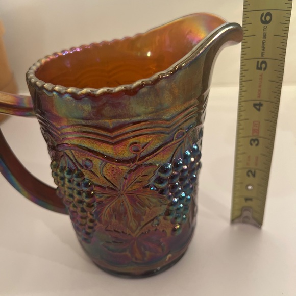 Vintage IMPERERIAL GLASS Carnival Pitcher Iridescent Dark Gold Grape 16oz - Picture 12 of 13